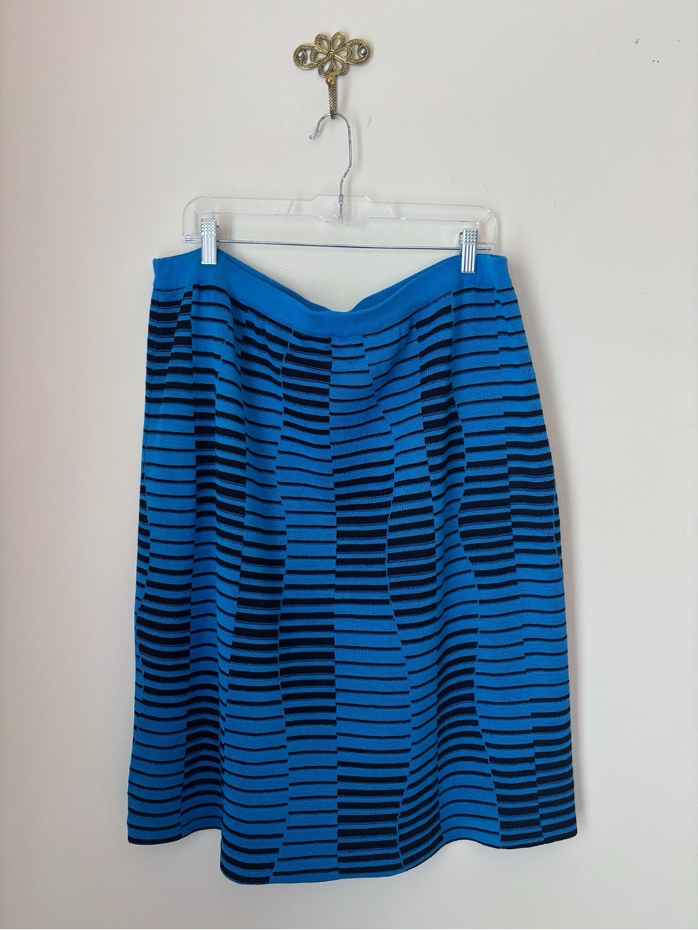 Ming Wang Blue A-Line Multi-Stitch Jacquard Knit Skirt Sz 1X